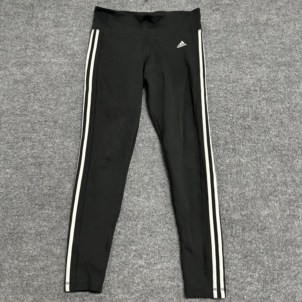 Adidas Leggings Womens Size L Black Climalite 3 Stripe Athletic Slim Fit Pants